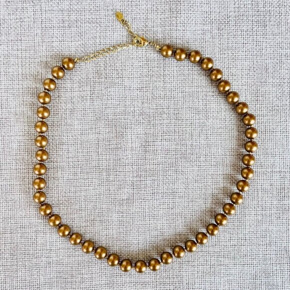 Monet Bronze Colored Faux Pearl Bead Necklace 16 to 18" w/ 8mm Beads Extender - Picture 9 of 9